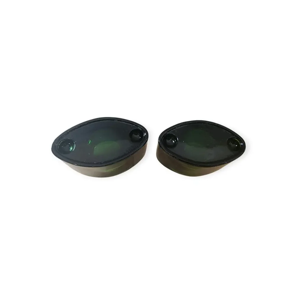 Vintage MCM Green Cats Eye Glass Single Votive Candle Holders Pair of 2
